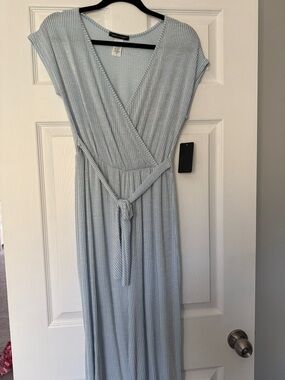 Caution To The Wind Light Blue and White Striped Jumpsuit